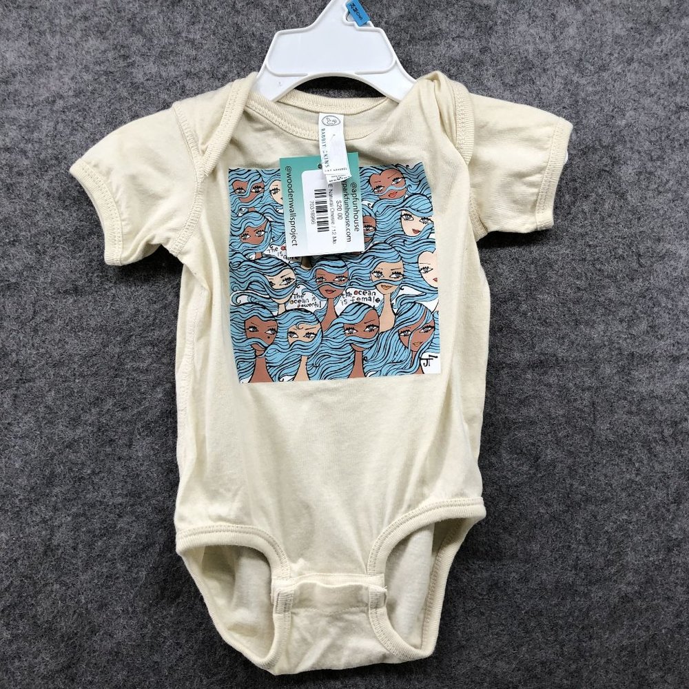NWT Rabbit Skins Girls 12M Ocean‎ Is Female Short Sleeve Bodysuit ODE Beige